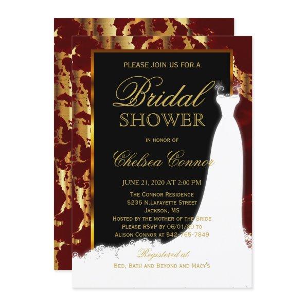 Gold Marble, Black and Red Bridal Invitations