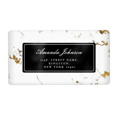 Gold Marble Black Return Address Labels RSVP