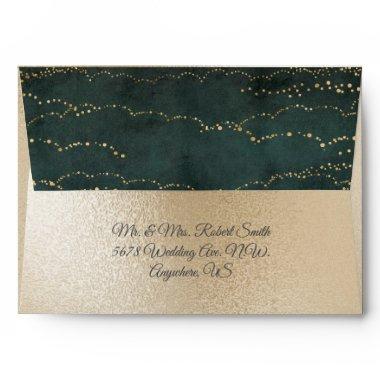 Gold Metallic Fairy Lights Elegant Green Wedding Envelope