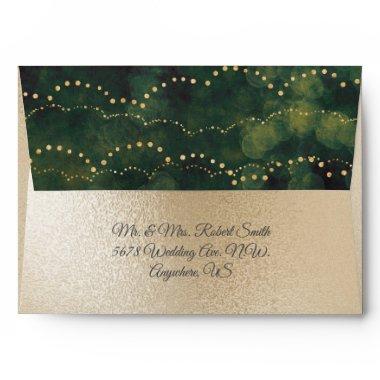 Gold Metallic Green Fairy Light Elegant Wedding Envelope