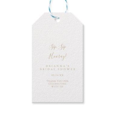 Gold Minimalist Sip Sip Hooray Bridal Shower Gift Tags