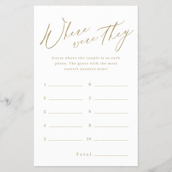 Gold minimalist where were they bridal shower game