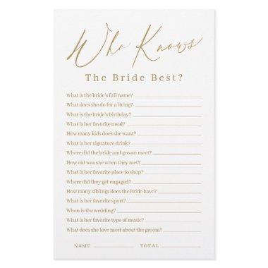 Gold minimalist who knows the bride best game