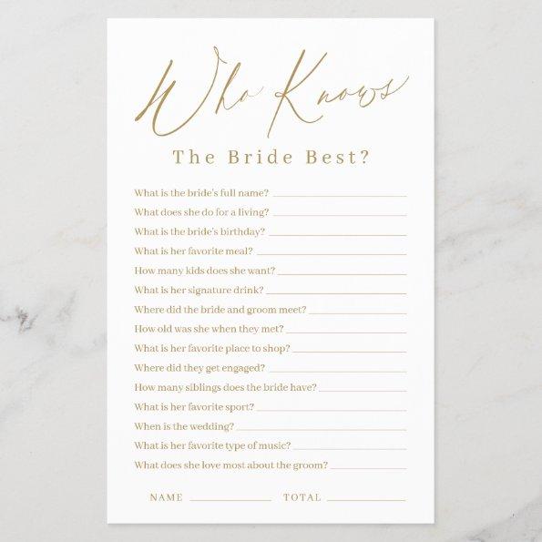 Gold minimalist who knows the bride best game