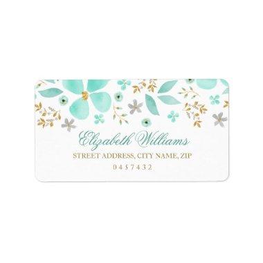 Gold Mint Floral Leaf Address Labels