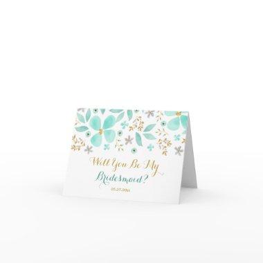 Gold Mint Flower Will You Be My Bridesmaid