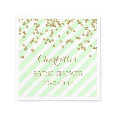 Gold Mint Green Confetti Stripes Bridal Shower Paper Napkins