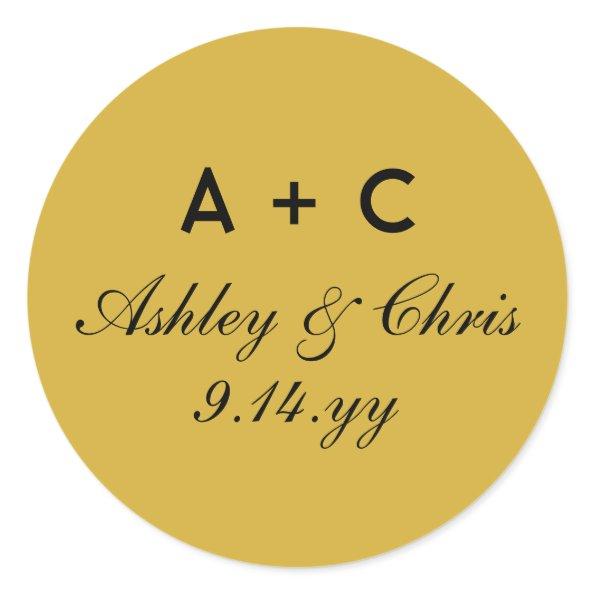 Gold Modern Personalized Wedding Reception Favor Classic Round Sticker