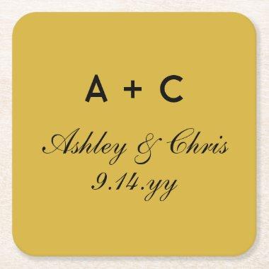 Gold Modern Personalized Wedding Reception Favor Square Paper Coaster