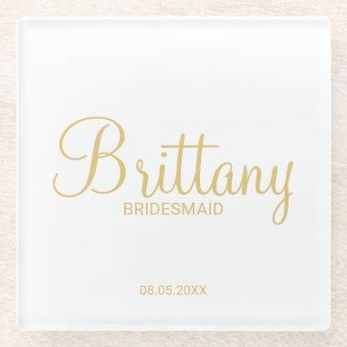 Gold Modern Script Personalized Bridesmaids Glass Coaster