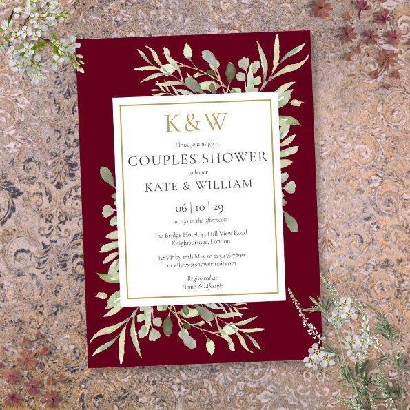 Gold Monogram Greenery Burgundy Couples Shower