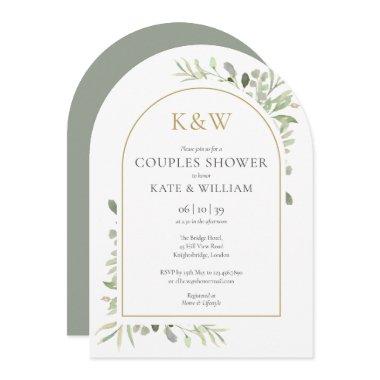 Gold Monogram Greenery Couples Shower Arch