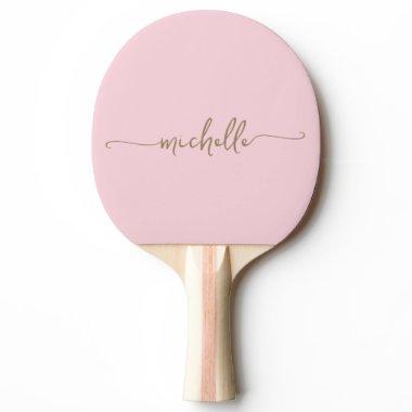 Gold Monogram Name Signature Script Blush Pink Ping Pong Paddle