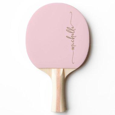 Gold Monogram Name Signature Script Blush Pink Ping Pong Paddle