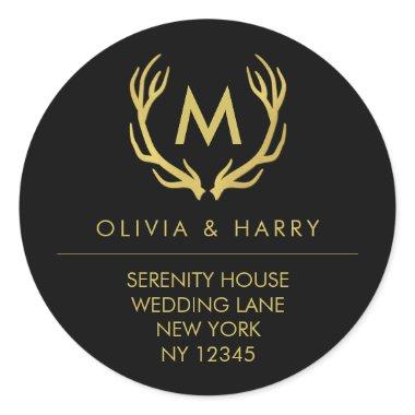 Gold Monogram Wedding Return Address Stickers