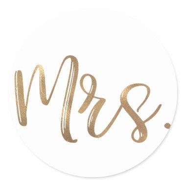 Gold MRS. Typography Wedding Bridal Shower Bride Classic Round Sticker
