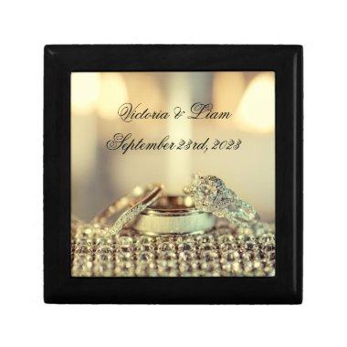 Gold Name Date Rings Keepsake Elegant Wedding Gift Box