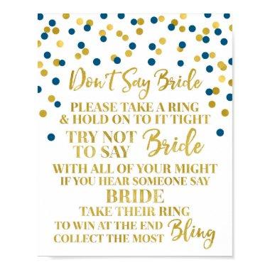 Gold Navy Blue Confetti Don't Say Bride Game Sign