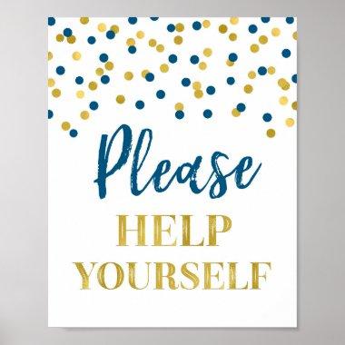 Gold Navy Blue Confetti Please Help Yourself Sign