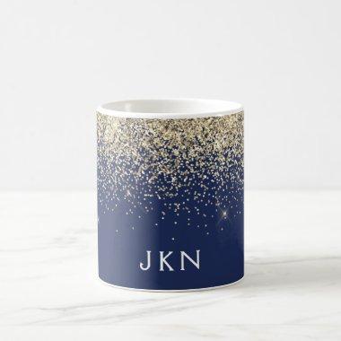 Gold Navy Blue Girly Glitter Sparkle Monogram Name Coffee Mug
