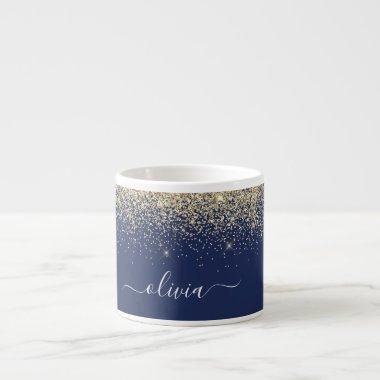 Gold Navy Blue Glitter Girly Monogram Name Espresso Cup