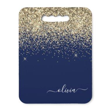 Gold Navy Blue Glitter Music Concert Monogram Name Seat Cushion
