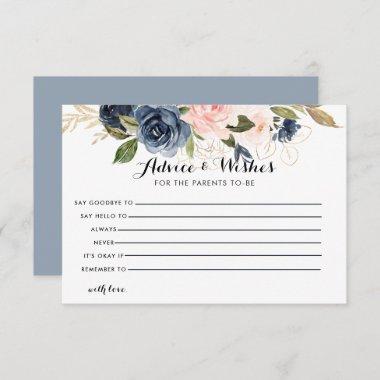 Gold Navy Blue Pink Floral Advice and Wishes Invitations