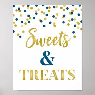Gold Navy Blue Sweets & Treats Dessert Table Poster