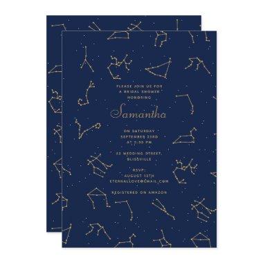 Gold Navy Blue Zodiac Constellations Bridal Shower Invitations