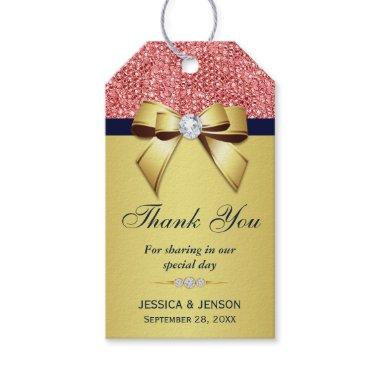 Gold Navy Coral Sequins Diamonds Bow Gift Tags