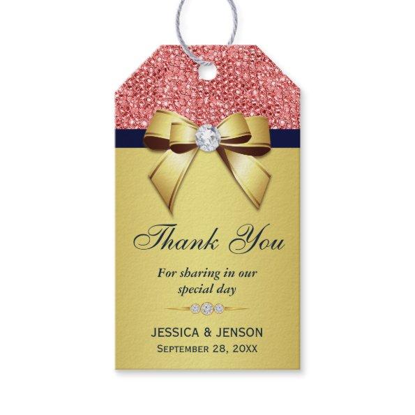 Gold Navy Coral Sequins Diamonds Bow Gift Tags