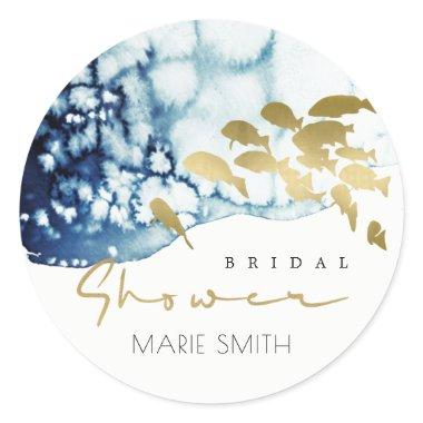GOLD NAVY UNDERWATER SEA FISH  CLASSI CLASSIC ROUND STICKER