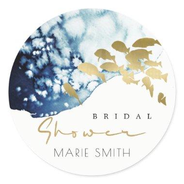 GOLD NAVY UNDERWATER SEA FISH  CLASSIC ROUND STICKER