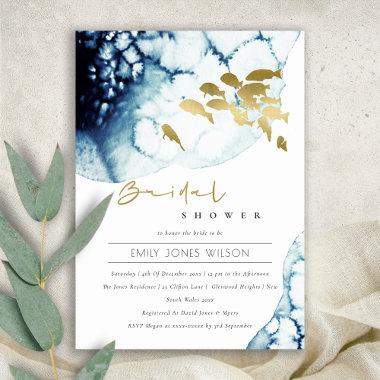 GOLD NAVY UNDERWATER SEA FISH BRIDAL SHOWER INVITE