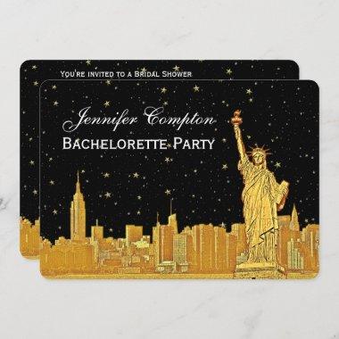 Gold NYC Skyline #2 Black Starry BGH Bridal Shower Invitations