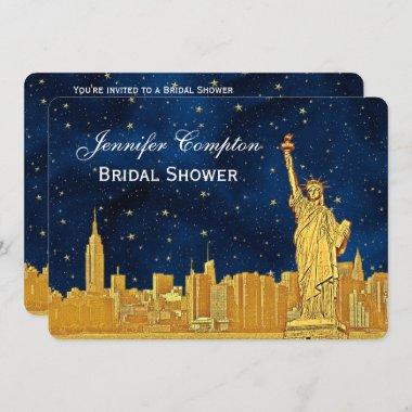 Gold NYC Skyline #2 Blue Starry BG H Bridal Shower Invitations