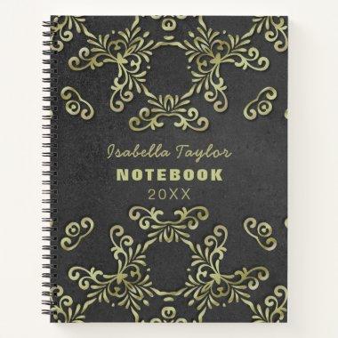 Gold Ornate Border On Black Elegant Fancy Stylish Notebook
