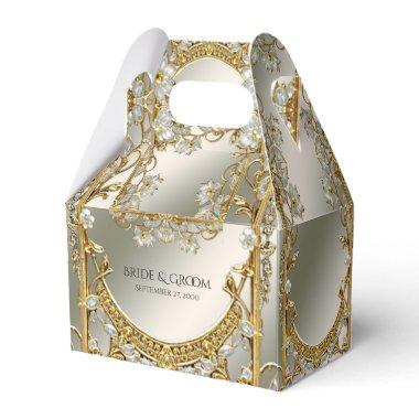 Gold Ornate White Floral Favor Box