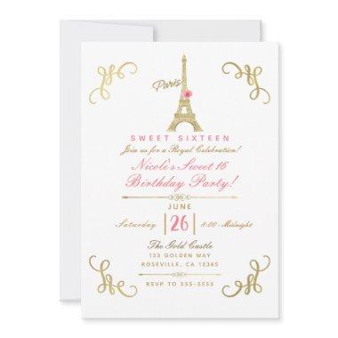 Gold Paris Eiffel Tower Pink Rose Sweet 16 Party