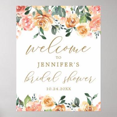 Gold Peach Floral Bridal Shower Welcome Poster