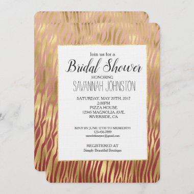 Gold Peach Red Chevron Zebra Stripes Bridal Shower Invitations