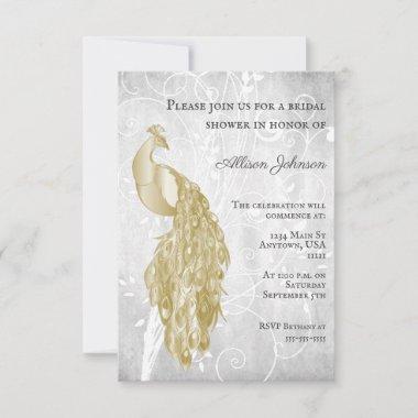 Gold Peacock Bridal Shower Invitations