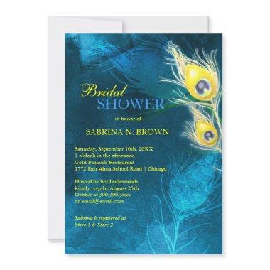 Gold Peacock Feathers Blue