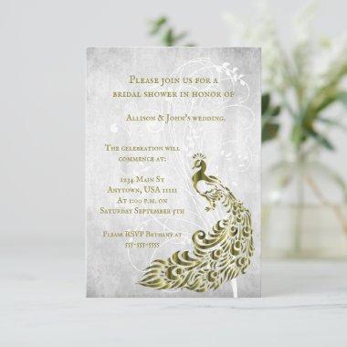 Gold Peacock Leaf Vine Bridal Shower Invite
