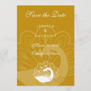 gold peacock save the date