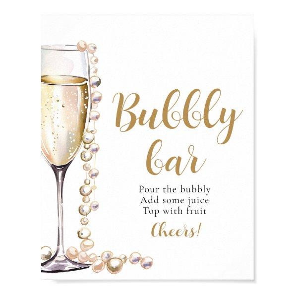 Gold Pearls and Prosecco Champagne Bubbly Bar Sign
