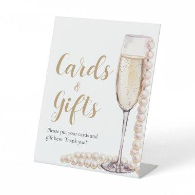 Gold Pearls and Prosecco Champagne  And Gifts Pedestal Sign