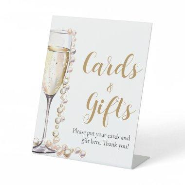 Gold Pearls and Prosecco Champagne Invitations And Gifts Pedestal Sign