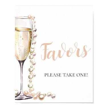 Gold Pearls and Prosecco Champagne Favors Sign