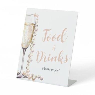 Gold Pearls and Prosecco Champagne Food and Drinks Pedestal Sign
